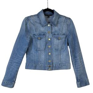 WHITE HoUSE BLACK MARKET Cropped Stretch Denim Jacket Snap Front Western Style 6